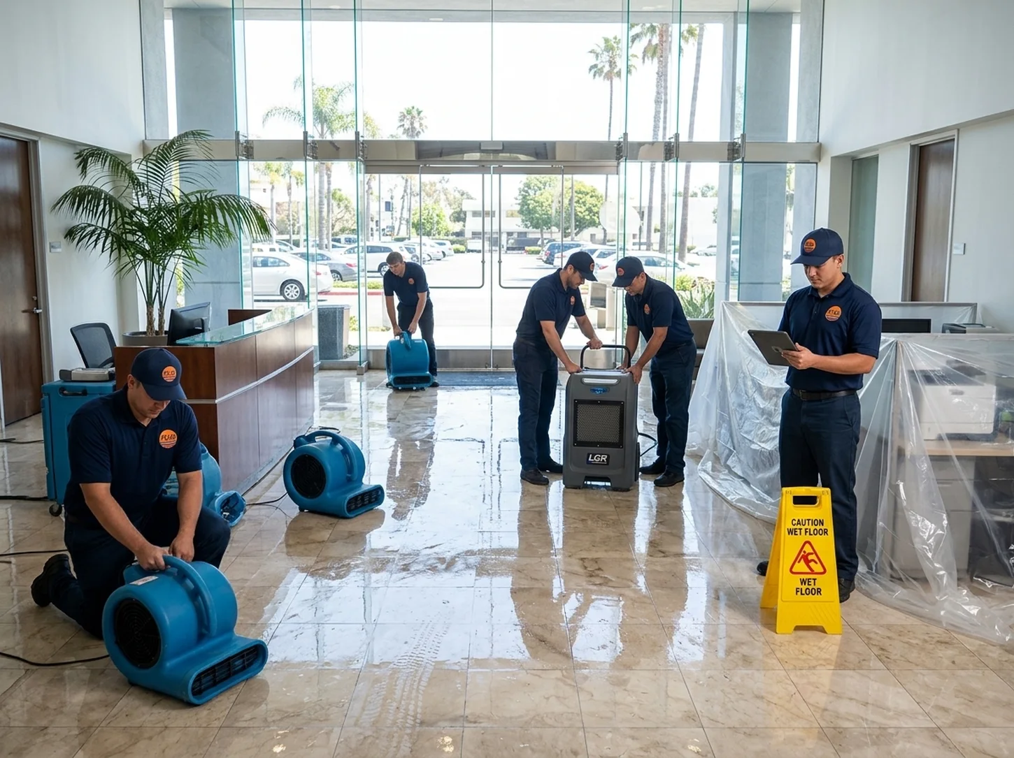PCH Restoration Team responding to a commercial water damage loss at a multi-unit building in South Orange County