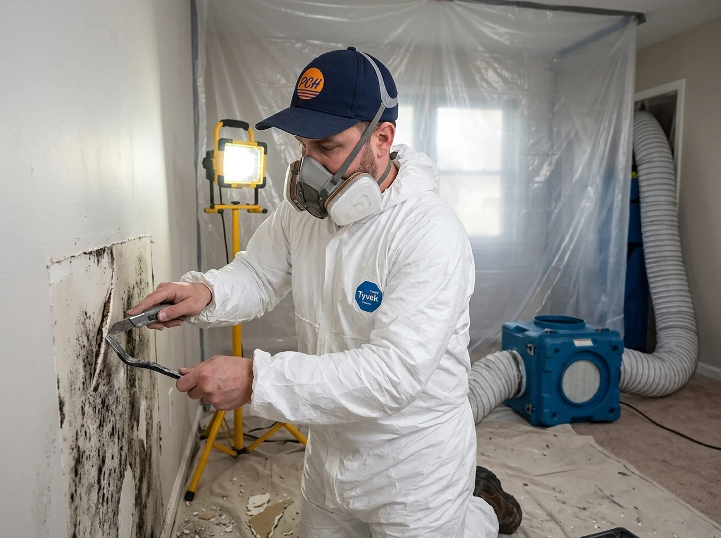 PCH Restoration Team performing containment-based mold remediation in an Irvine, California home